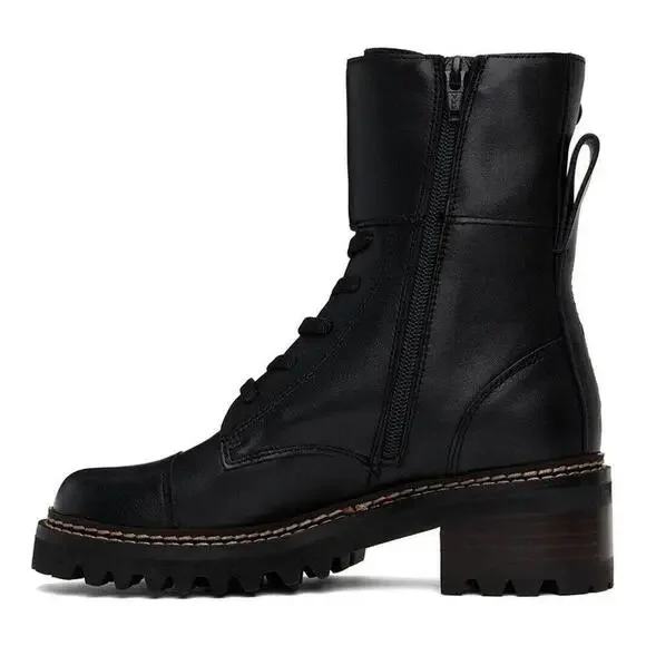 See by Chloe Women Size 37 Black Mallory Combat Ankle Boot Leather Biker $890 - Picture 3 of 13